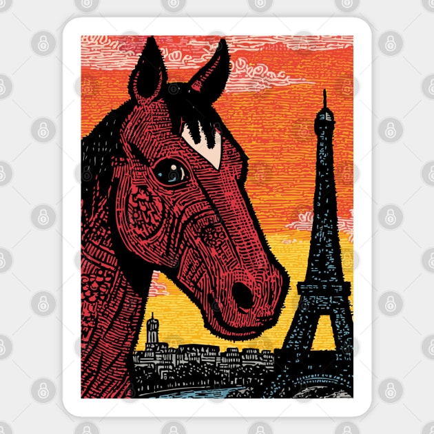 Paris Horse - Eiffel Tower Vintage Art Sticker by TuncGK